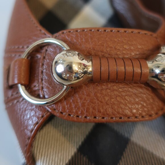 Authentic Burberry Brown Leather Nova Check Plaid Platform Wedge Heel 37 US/7 - Picture 7 of 13